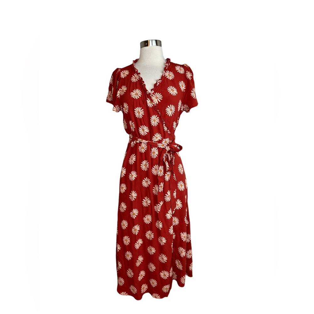 Madewell Ruffle-Edge Wrap Midi Dress in Daisy Daydream Size L